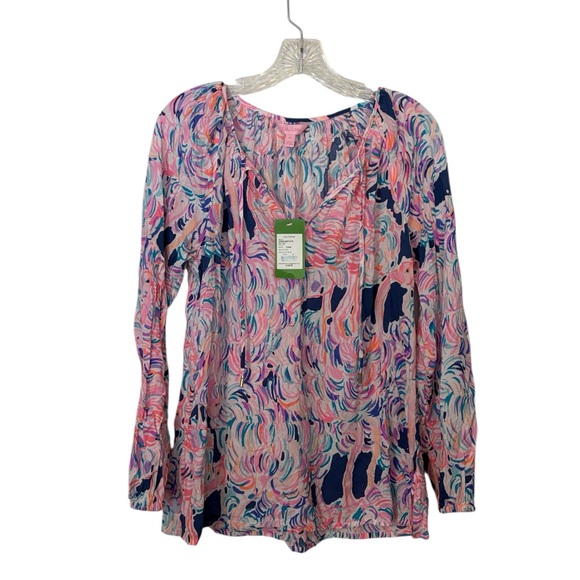 Lilly Pulitzer Willa Blouse Head in the Sand Ostrich Pink Size M Popover Top NWT - Picture 2 of 8